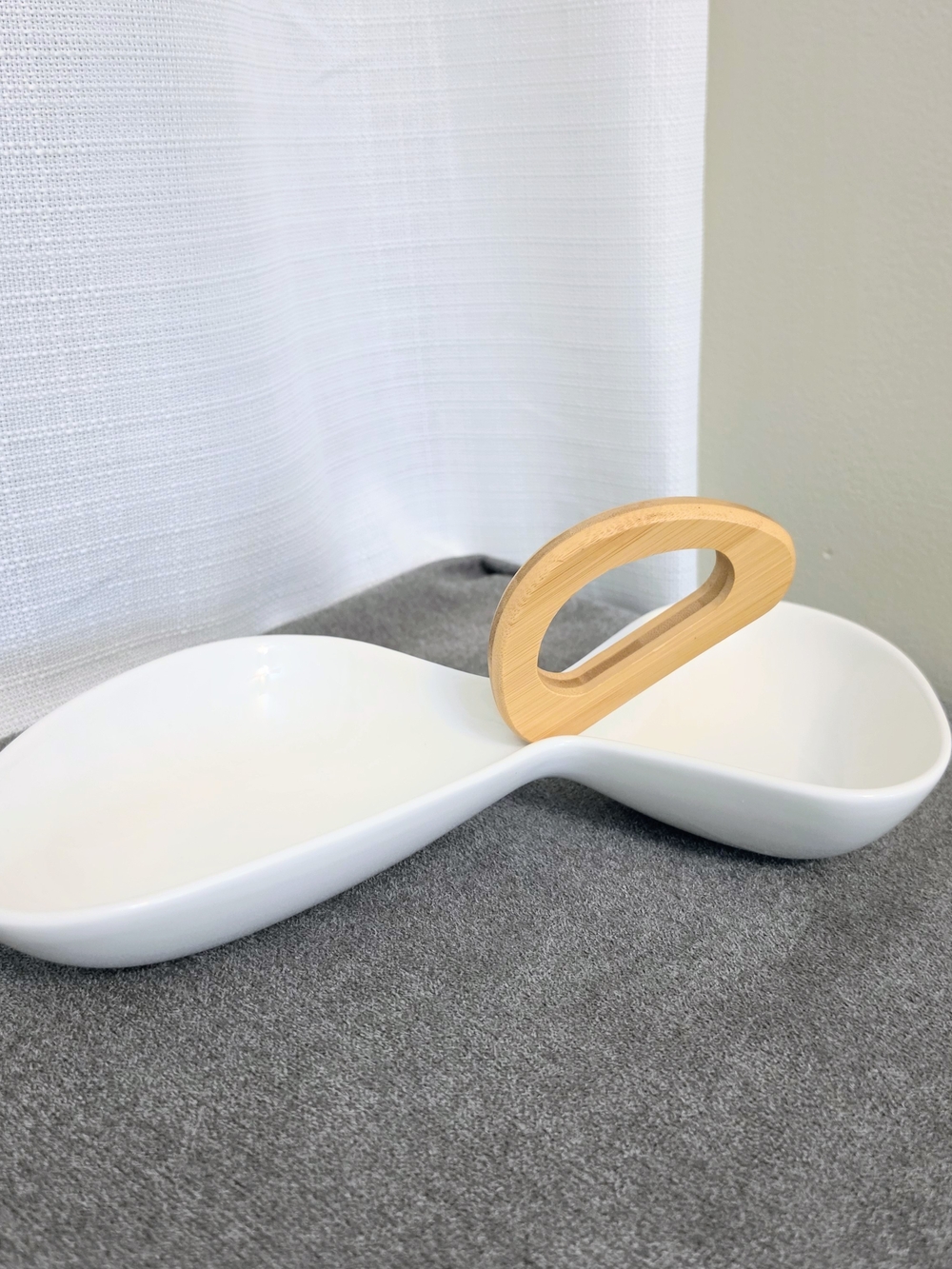 Brandani Divided Serving Dish White Porcelain Bamboo Handle Appetizers Italy